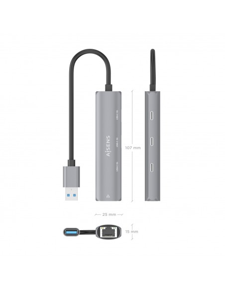 DOCK AISENS USB-A 3.0 A ETHERNET GIGABIT HUB 3 USB-C GRIS 15CM ASUC-4P037-GR