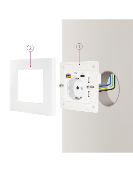 Nanocable Base Pared toma SCHUKO 2USB-C PD20W