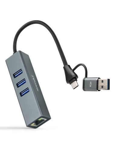 Nanocable Conversor USB-C+USB-A M RJ45+ 3xUSB-A