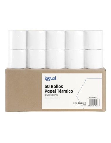 iggual Caja 50 rollos papel térmico 80x80x13 mm