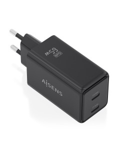 CARGADOR AISENS GAN 65W 2XUSB-C PD3.0 QC4.0 NEGRO