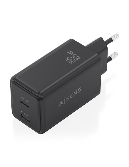 CARGADOR AISENS GAN 65W 2XUSB-C PD3.0 QC4.0 NEGRO