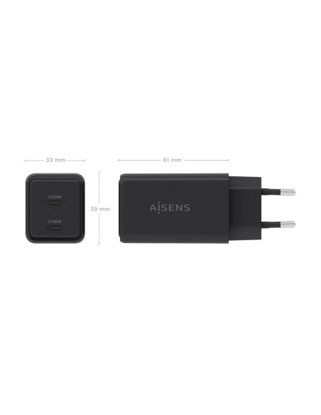 CARGADOR AISENS GAN 65W 2XUSB-C PD3.0 QC4.0 NEGRO