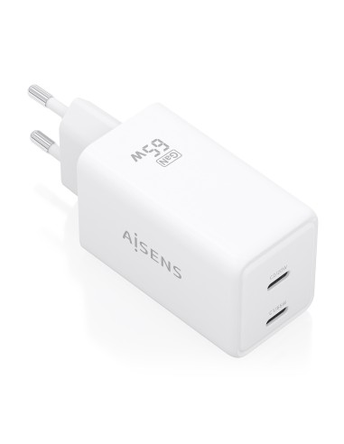 CARGADOR AISENS GAN 65W 2XUSB-C PD3.0 QC4.0 BLANCO