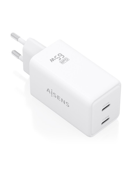 CARGADOR AISENS GAN 65W 2XUSB-C PD3.0 QC4.0 BLANCO