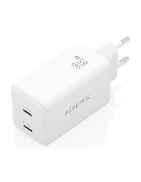 CARGADOR AISENS GAN 65W 2XUSB-C PD3.0 QC4.0 BLANCO