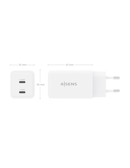 CARGADOR AISENS GAN 65W 2XUSB-C PD3.0 QC4.0 BLANCO