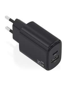 CARGADOR AISENS GAN 30W 1XUSB-C PD3.0 QC4.0 1XUSB-A QC3.0 NEGRO