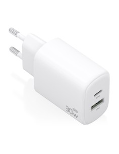 CARGADOR AISENS GAN 30W 1XUSB-C PD3.0 QC4.0 1XUSB-A QC3.0 BLANCO