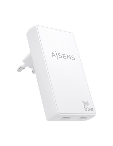 CARGADOR AISENS GAN PARED ULTRA DELGADO 65W 2XUSB-C PD3.0 QC4.0 BLANCO