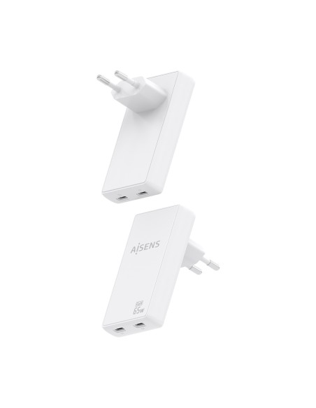 CARGADOR AISENS GAN PARED ULTRA DELGADO 65W 2XUSB-C PD3.0 QC4.0 BLANCO