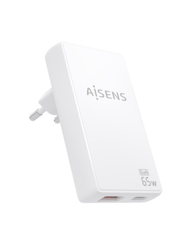 CARGADOR AISENS GAN PARED ULTRA DELGADO 65W USB-C PD3.0 QC4.0 USB-A QC3.0