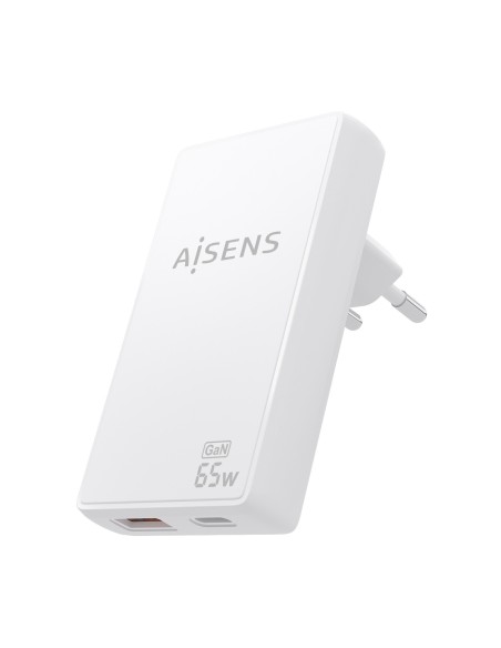 CARGADOR AISENS GAN PARED ULTRA DELGADO 65W USB-C PD3.0 QC4.0 USB-A QC3.0