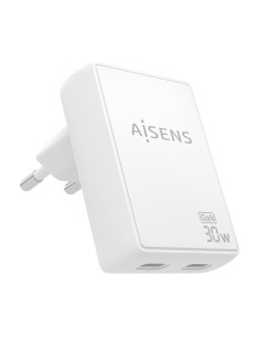 CARGADOR AISENS GAN PARED ULTRA DELGADO 30W 2XUSB-C PD3.0 QC4.0 BLANCO