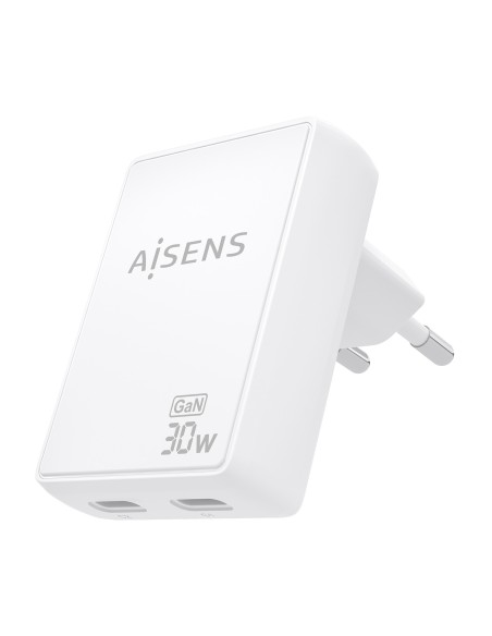 CARGADOR AISENS GAN PARED ULTRA DELGADO 30W 2XUSB-C PD3.0 QC4.0 BLANCO
