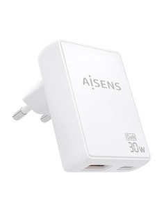 CARGADOR AISENS GAN PARED 30W USB-C PD3.0 QC4.0 USB-A QC3.0 BLANCO