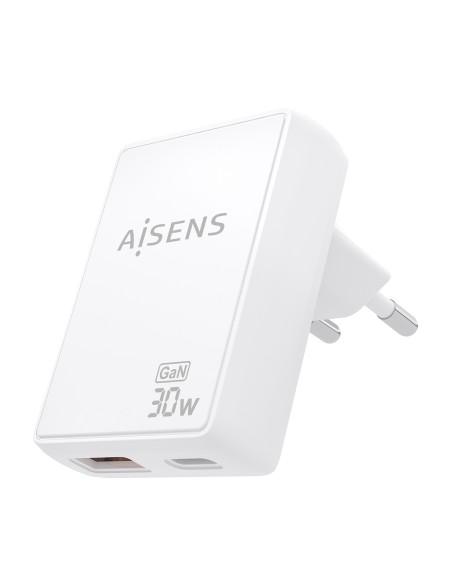 CARGADOR AISENS GAN PARED 30W USB-C PD3.0 QC4.0 USB-A QC3.0 BLANCO