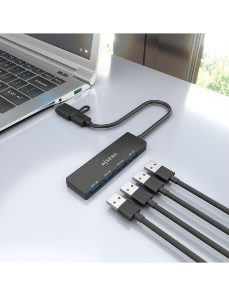 HUB USB 3.1 USB-CM A USB-AM 4 USB-AH NEGRO 15CM AISENS A109-0987