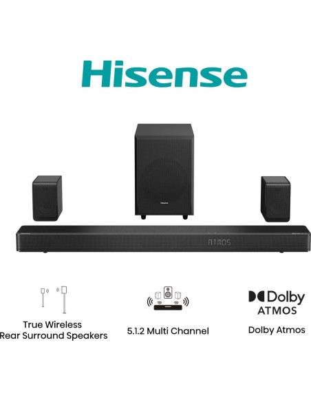 BARRA SONIDO HISENSE AX5125H 5.1.2 500W DOLBY ATMOS SUBWOOFER INALAMBRICO