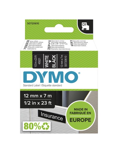 CINTA ROTULADORA AUTOADHESIVA DYMO D1 PARA ROTULADORAS LABEL MANAGER BLANCO SOBRE NEGRO S0720610