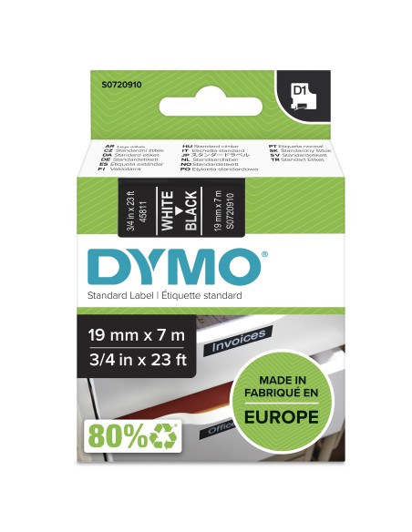 CINTA ROTULADORA AUTOADHESIVA DYMO D1 PARA ROTULADORAS LABEL MANAGER BLANCO SOBRE NEGRO S0720910