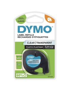 CINTA ROTULADORA AUTOADHESIVA DYMO PLASTICO NEGRO TRANSPARENTE 12MM X 4 METROS PARA ROTULADORAS LETRATAG S0721530