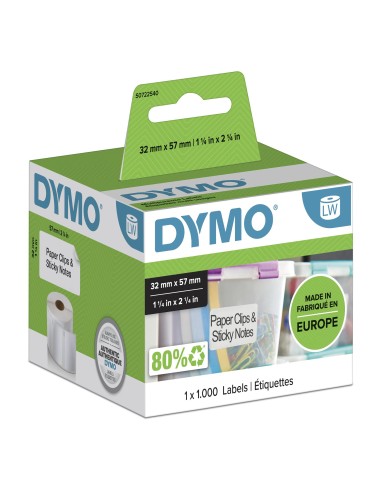 ETIQUETAS DYMO LABEL WRITER MULTIFUNCION ROLLO PAPEL DE 1000 UNIDADES BLANCO DE 57X32 MM S0722540
