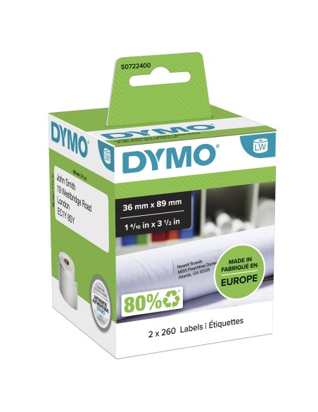 ETIQUETA DYMO LABEL WRITER PAPEL PARA DIRECCIONES 260 X2 ROLLOS BLANCAS DE 89X36MM S0722400