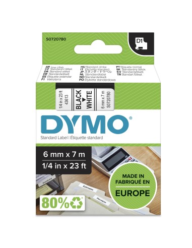 CINTA ROTULADORA AUTOADHESIVA DYMO D1 6MM X 7 METROS DE LONGITUD PARA ROTULADORAS LABEL MANAGER NEGRO SOBRE BLANCO S0720780