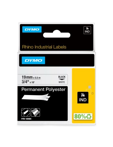 Cinta dymo poliester permanente ind negro sobre blanco multicolor 18484