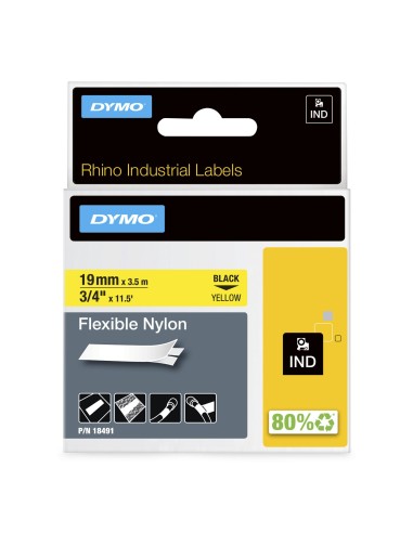 Cinta dymo nylon flexible ind negro sobre amarillo multicolor 18491