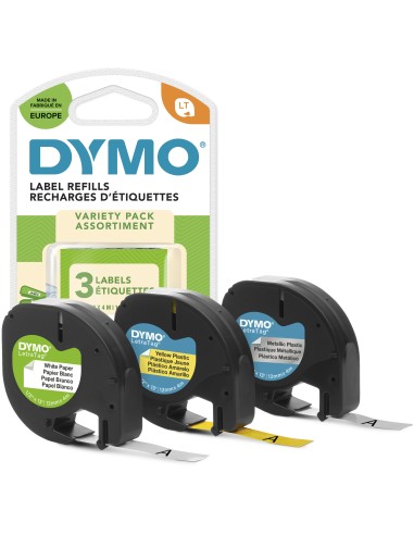 Dymo LetraTag assorted Pack 3 Cinta para impresora de etiquetas poliester