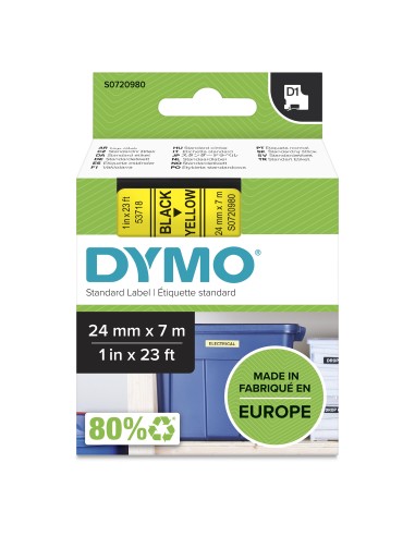 Dymo D1 Etiquetas estandar negro sobre amarillo 24mm x 7m poliester