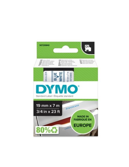 Dymo D1 Etiquetas estandar azul sobre blanco 19mm x 7m poliester