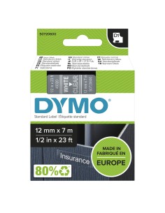 Dymo D1 Etiquetas estandar blanco sobre transparente 12mm x 7m poliester