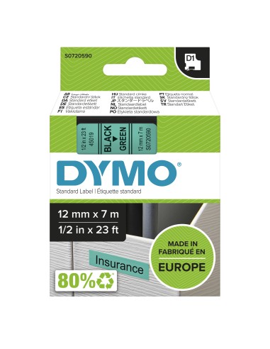 Dymo D1 Etiquetas estandar negro sobre verde 12mm x 7m poliester
