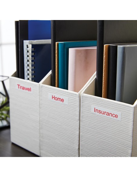 Dymo D1 Etiquetas estandar rojo sobre blanco 12mm x 7m poliester