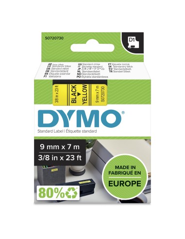 Dymo D1 Etiquetas estandar negro sobre amarillo 9mm x 7m poliester