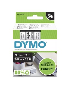 Dymo D1 Etiquetas estandar negro sobre transparente 9mm x 7m poliester
