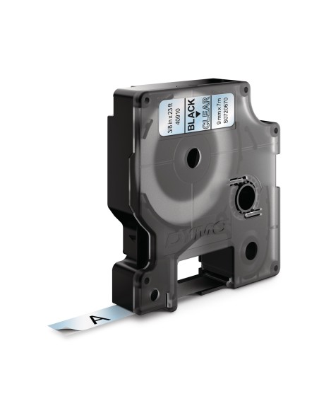 Dymo D1 Etiquetas estandar negro sobre transparente 9mm x 7m poliester