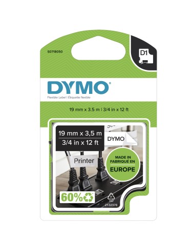 Dymo D1 Cinta para rotuladora negro sobre blanco 12mm x 5.5m etiquetas durables