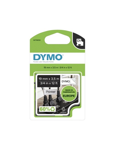 Dymo D1 Cinta para rotuladora negro sobre blanco 12mm x 5.5m etiquetas durables