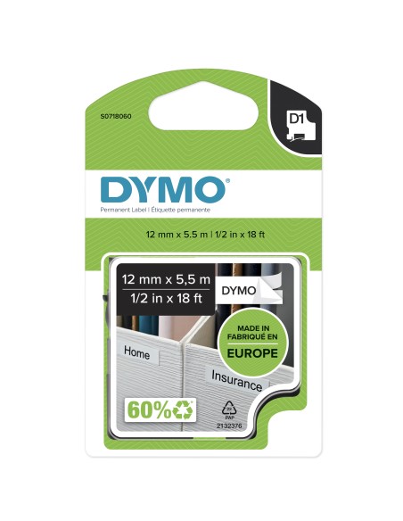 Dymo D1 Etiquetas durable negro sobre blanco 12mm x 5.5m