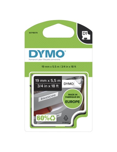 Dymo D1 Etiquetas durable negro sobre blanco 19mm x 5.5m