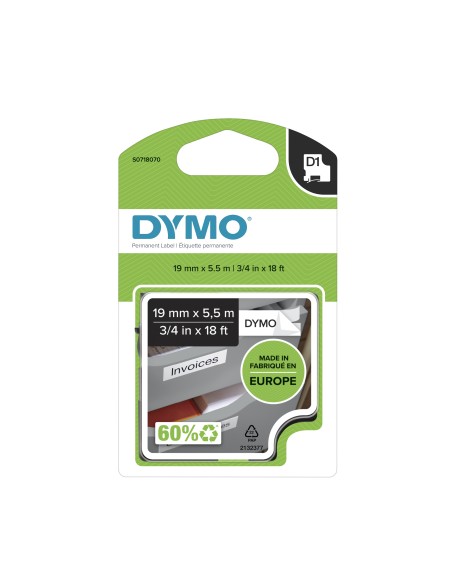 Dymo D1 Etiquetas durable negro sobre blanco 19mm x 5.5m