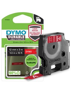 Dymo D1 Etiquetas durable blanco sobre rojo 12mm x 7m