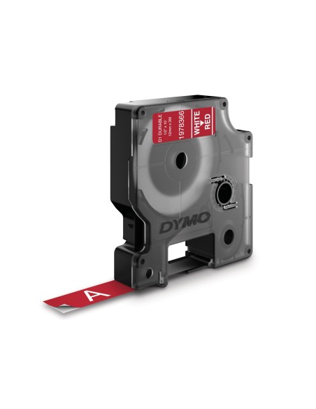 Dymo D1 Etiquetas durable blanco sobre rojo 12mm x 7m