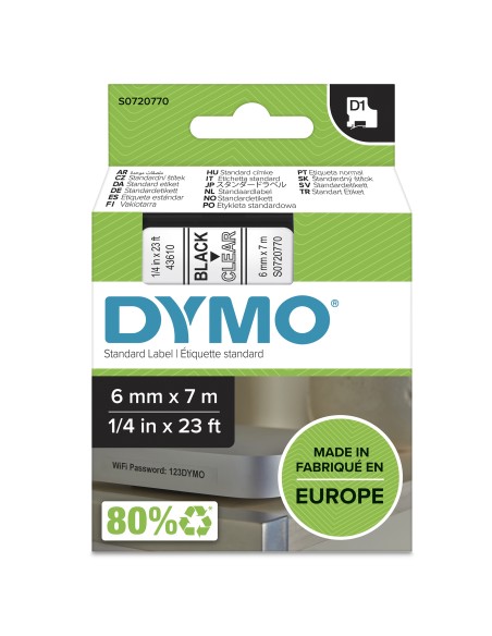 DYMO D1 - Etiquetas estándar - Negro en claro - 6mm x 7m