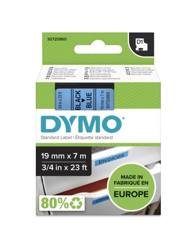 DYMO D1 - Etiquetas estándar - Negro sobre azul - 19mm x 7m