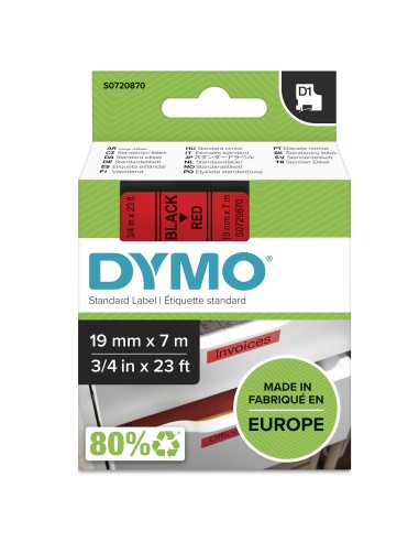 DYMO D1 - Etiquetas estándar - Negro sobre rojo - 19mm x 7m